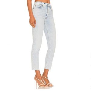 Re/Done 90s High Rise Ankle Crop Jeans in Colour Calm Waters Raw Hem Size 26
